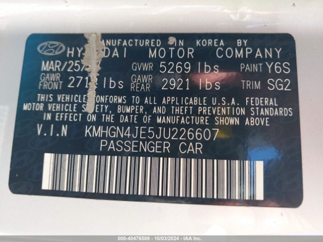 KMHGN4JE5JU226607 Genesis G80 3.8