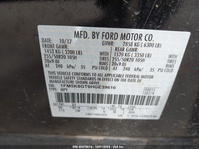 Ford EXPLORER SPORT 2017 1FM5K8GT0HGE39616 Image 9