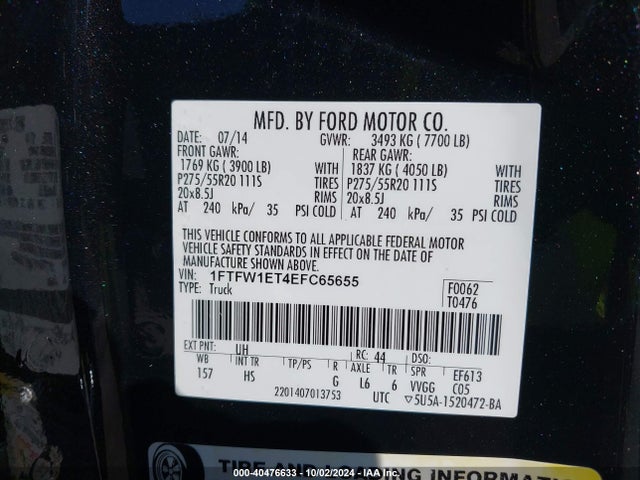 Ford F-150 Lariat 2014 1FTFW1ET4EFC65655 Image 9
