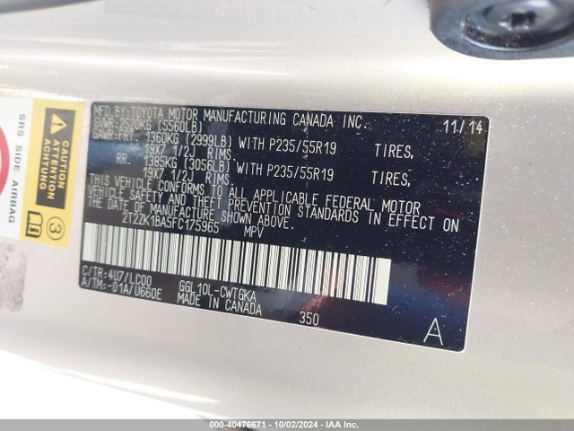 Lexus RX 350 2015 2T2ZK1BA5FC175965 Image 9