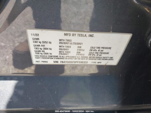 7SAYGDEF0PF598320 Tesla Model Y Performance Dual Motor All-wheel Drive