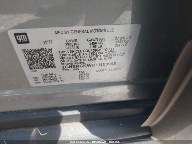 1GNERGKW1PJ153908 Chevrolet Traverse Fwd Lt Cloth