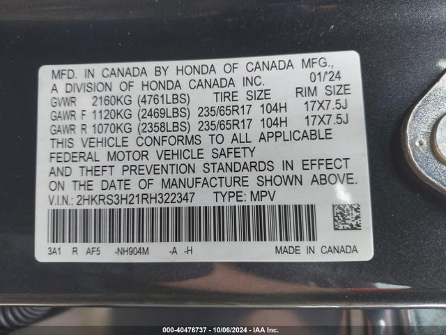 Honda Cr-v Lx 2wd 2024 2HKRS3H21RH322347 Image 9