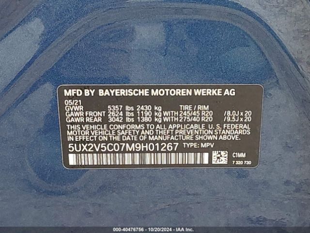 5UX2V5C07M9H01267 BMW X4 M40i