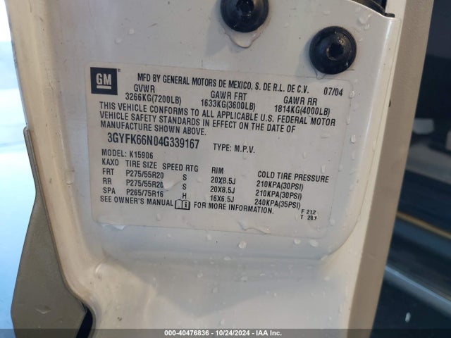 2004 CADILLAC ESCALADE ESV 3GYFK66N04G339167 Photo 8