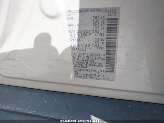Nissan Rogue Sl 2019 5N1AT2MT7KC740251 Image 9