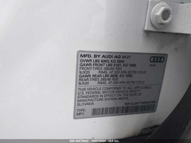 WA1LJAF77MD037009 Audi Q7 Premium Plus 45 Tfsi Quattro Tiptronic