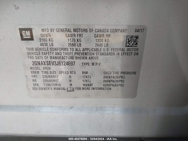 Chevrolet EQUINOX LT 2018 2GNAXSEV3J6124697 Image 9