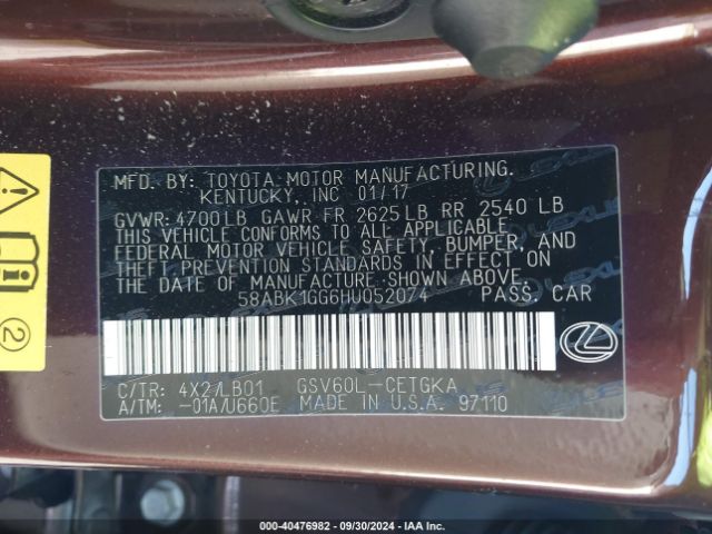 58ABK1GG6HU052074 Lexus ES 350