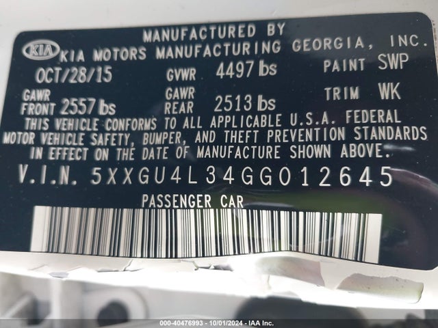 KIA OPTIMA EX 2016 5XXGU4L34GG012645 Image 9
