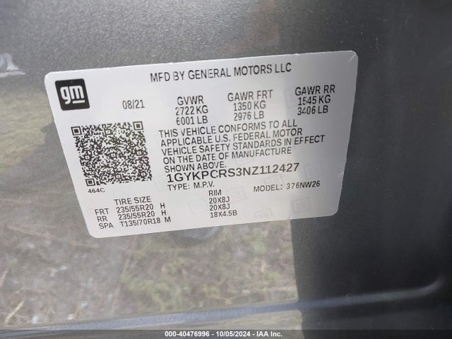 1GYKPCRS3NZ112427 Cadillac Xt6 Premium Luxury