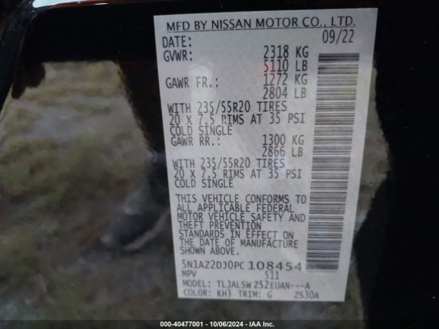 5N1AZ2DJ0PC108454 Nissan Murano Platinum Fwd