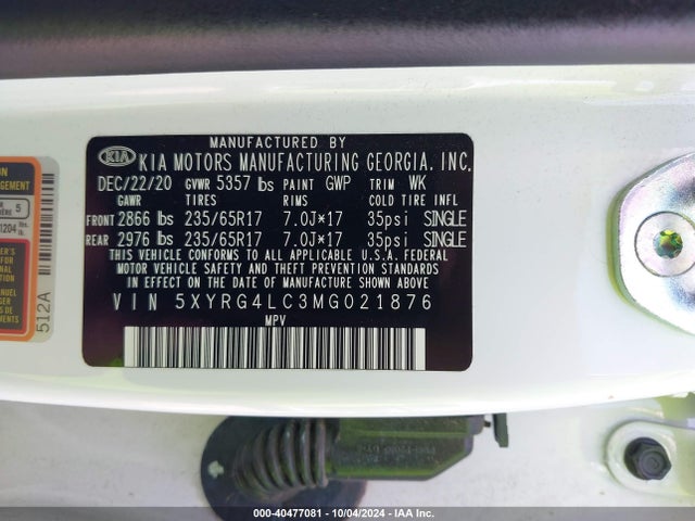 KIA SORENTO LX 2021 5XYRG4LC3MG021876 Image 9