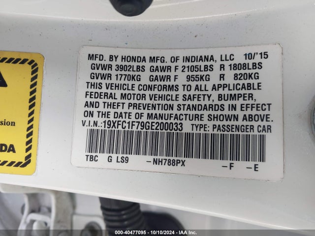Honda Civic Ex-l 2016 19XFC1F79GE200033 Image 9