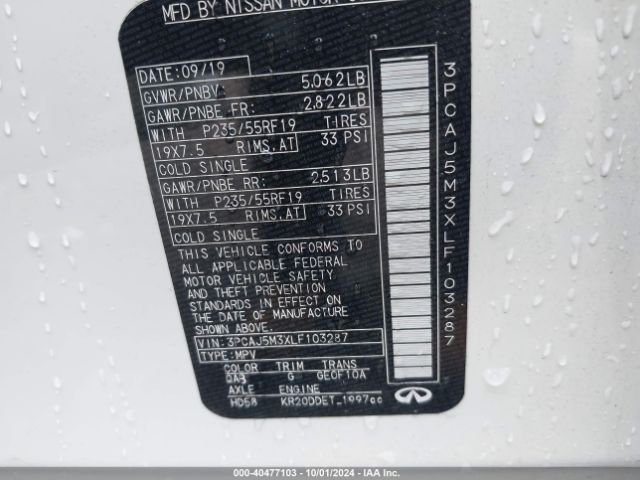 3PCAJ5M3XLF103287 Infiniti Qx50 Luxe Awd