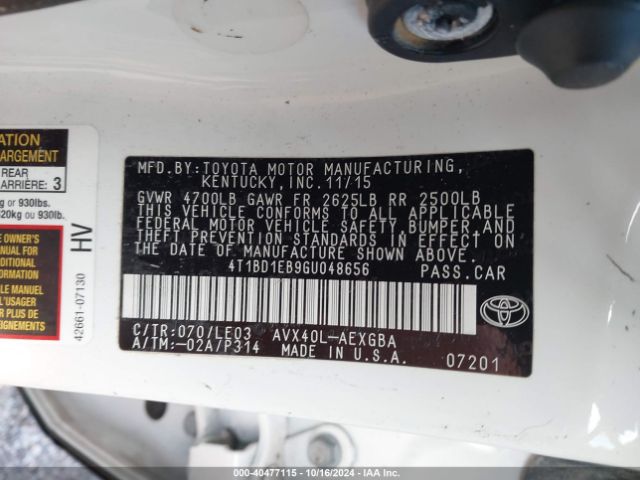 4T1BD1EB9GU048656 Toyota Avalon Hybrid Xle Premium