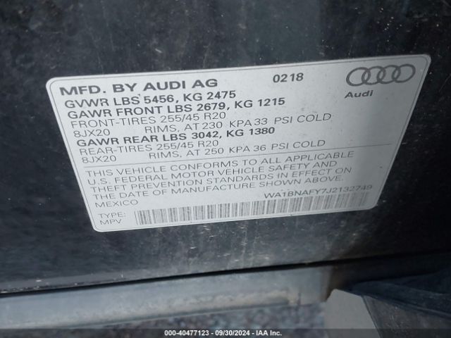 WA1BNAFY7J2132749 Audi Q5 2.0t Premium/2.0t Tech Premium