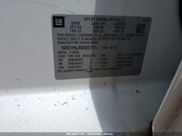 1GKS1HKJ8GR297751 GMC YUKON XL DENALI