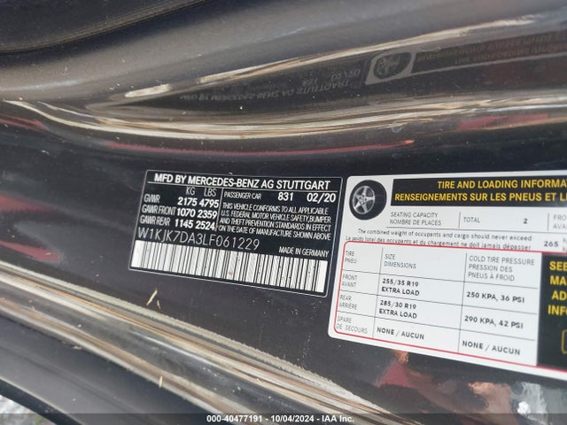 W1KJK7DA3LF061229 Mercedes-Benz SL 550