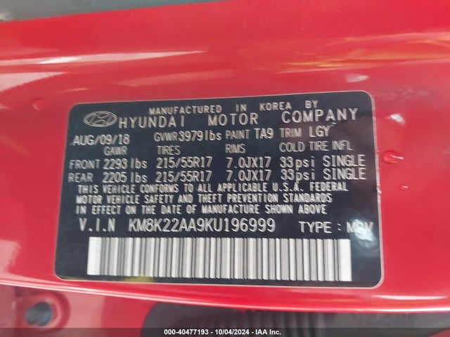 Hyundai Kona Sel 2019 KM8K22AA9KU196999 Image 9