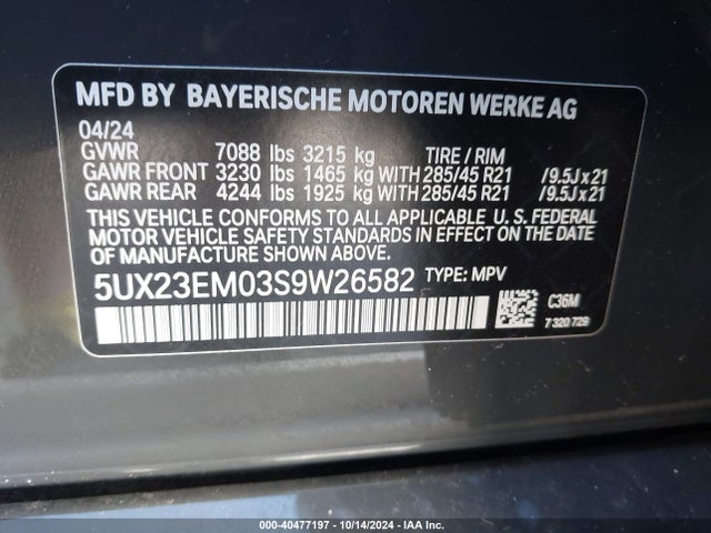 BMW X7 Xdrive40i 2025 5UX23EM03S9W26582 Image 9