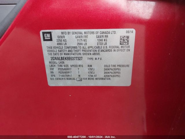 2GNALBEK8E6377327 Chevrolet EQUINOX 1LT
