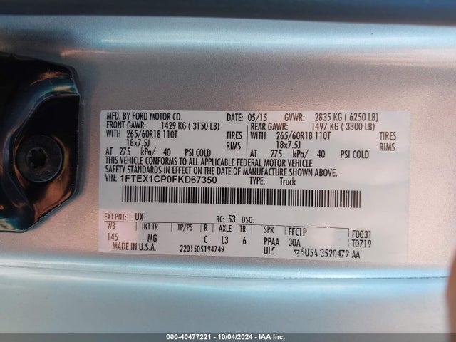 Ford F-150 Xlt 2015 1FTEX1CP0FKD67350 Image 9