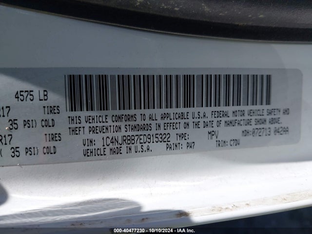 1C4NJRBB7ED915322 Jeep Patriot Sport