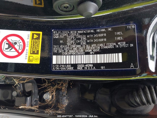 Toyota Highlander Xle 2019 5TDKZRFH9KS366992 Image 9