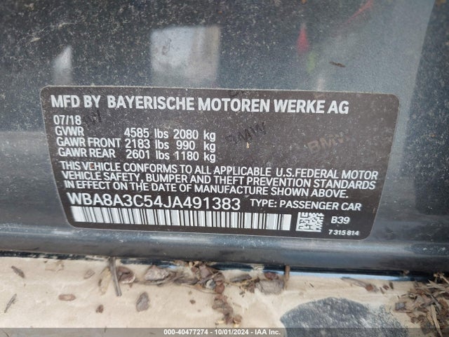 WBA8A3C54JA491383 BMW 320i Xdrive