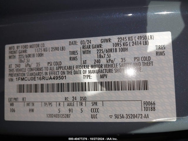 Ford Escape Phev 2024 1FMCU0E16RUA49501 Image 9