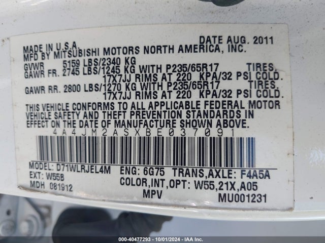 2011 MITSUBISHI ENDEAVOR 4A4JM2ASXBE037091 Photo 8