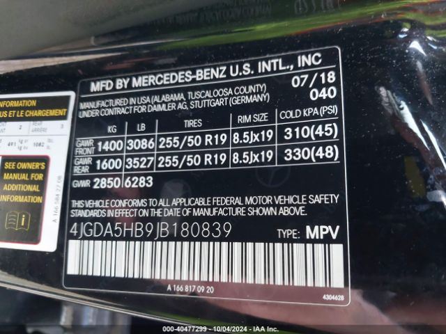 4JGDA5HB9JB180839 Mercedes-Benz Gle 350 4matic