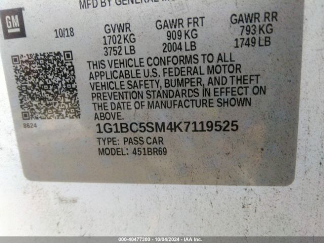 1G1BC5SM4K7119525 Chevrolet CRUZE LS