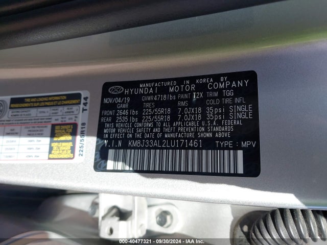 Hyundai TUCSON SEL 2020 KM8J33AL2LU171461 Image 9
