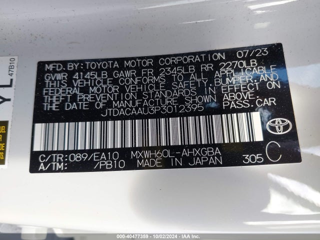 Toyota PRIUS XLE 2023 JTDACAAU3P3012395 Image 9
