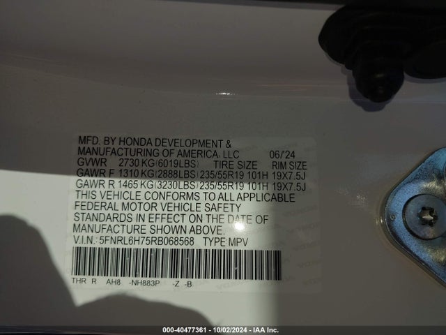 Honda Odyssey Sport 2024 5FNRL6H75RB068568 Image 9