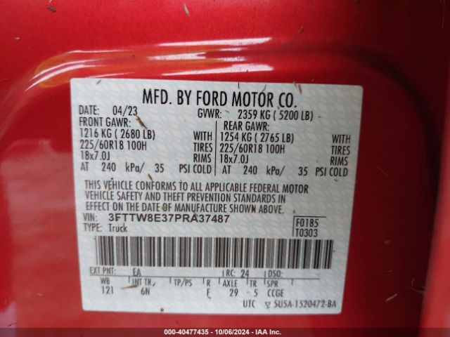 3FTTW8E37PRA37487 Ford Maverick Lariat