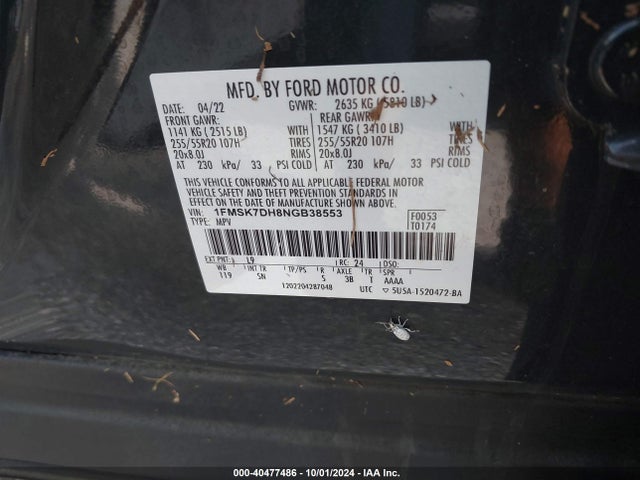 Ford EXPLORER XLT 2022 1FMSK7DH8NGB38553 Image 9