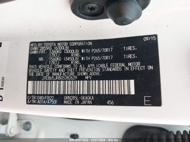 Toyota 4RUNNER SR5 2016 JTEBU5JR8G5282629 Image 9