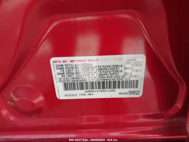 2008 MITSUBISHI OUTLANDER JA4MS41X78Z011559 Photo 8