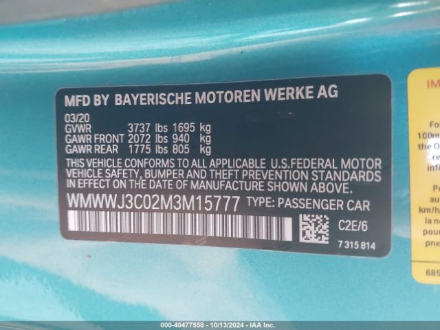 WMWWJ3C02M3M15777 Mini Convertible Cooper