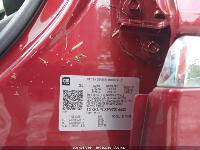 1GKKNPLS9MZ214443 GMC Acadia Fwd Denali