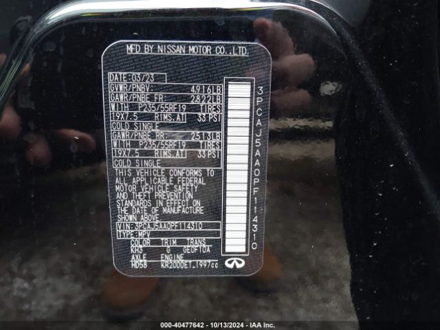 3PCAJ5AA0PF114310 Infiniti Qx50 Pure