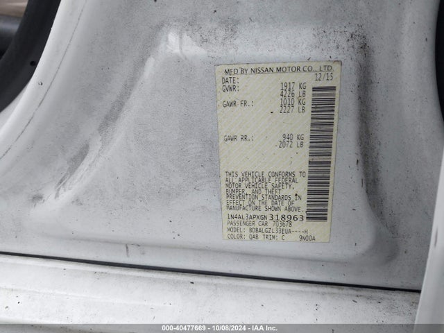 Nissan Altima 2.5 S 2016 1N4AL3APXGN318963 Image 9