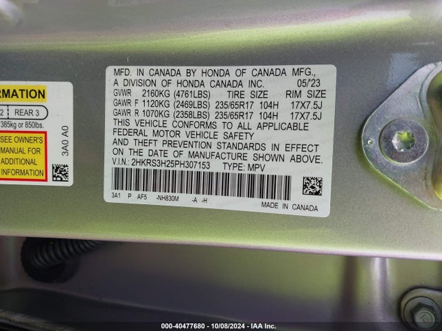 Honda Cr-v Lx 2wd 2023 2HKRS3H25PH307153 Image 9