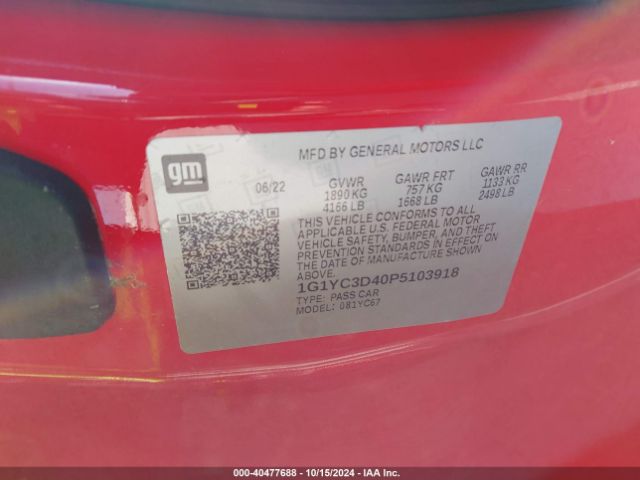 1G1YC3D40P5103918 Chevrolet Corvette Stingray Rwd  3lt