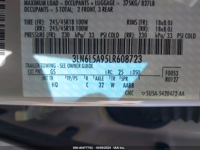 3LN6L5A95LR608723 Lincoln Mkz Standard