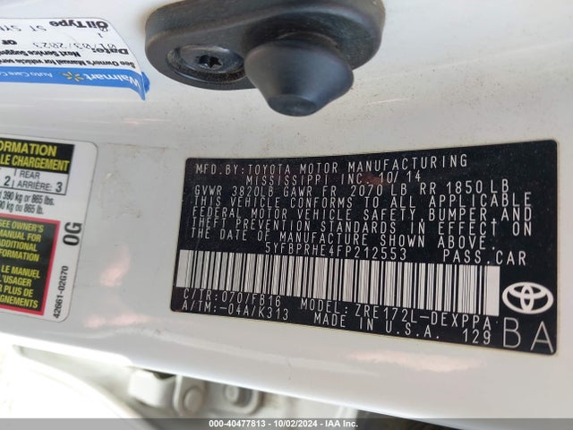 Toyota Corolla Le Eco Plus 2015 5YFBPRHE4FP212553 Image 9