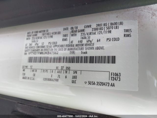 1FTYE1YM8JKB47562 Ford Transit-150